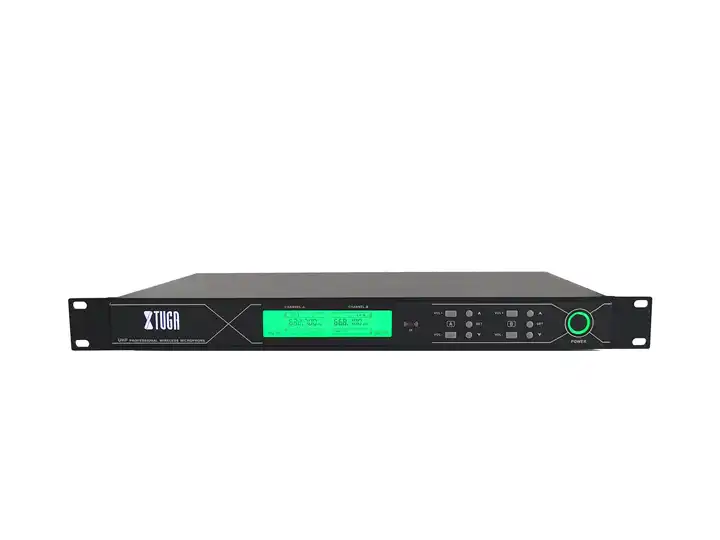 UHF wireless microphone system receiver with digital display and control panel