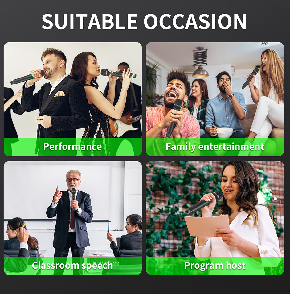 UHF wireless microphone system ideal for performance, family entertainment, classroom speech, and program hosting
