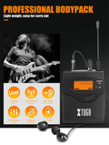 Wireless in ear monitor system with professional bodypack, UHF signal, and premium earphones