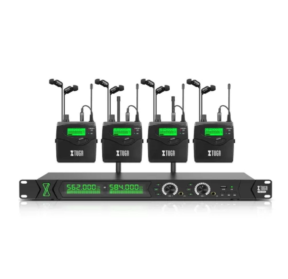 Mono Wireless in Ear Monitor System with four transmitters and dual receiver for clear audio performance