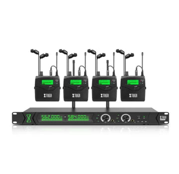 Mono Wireless in Ear Monitor System with four transmitters and dual receiver for clear audio performance