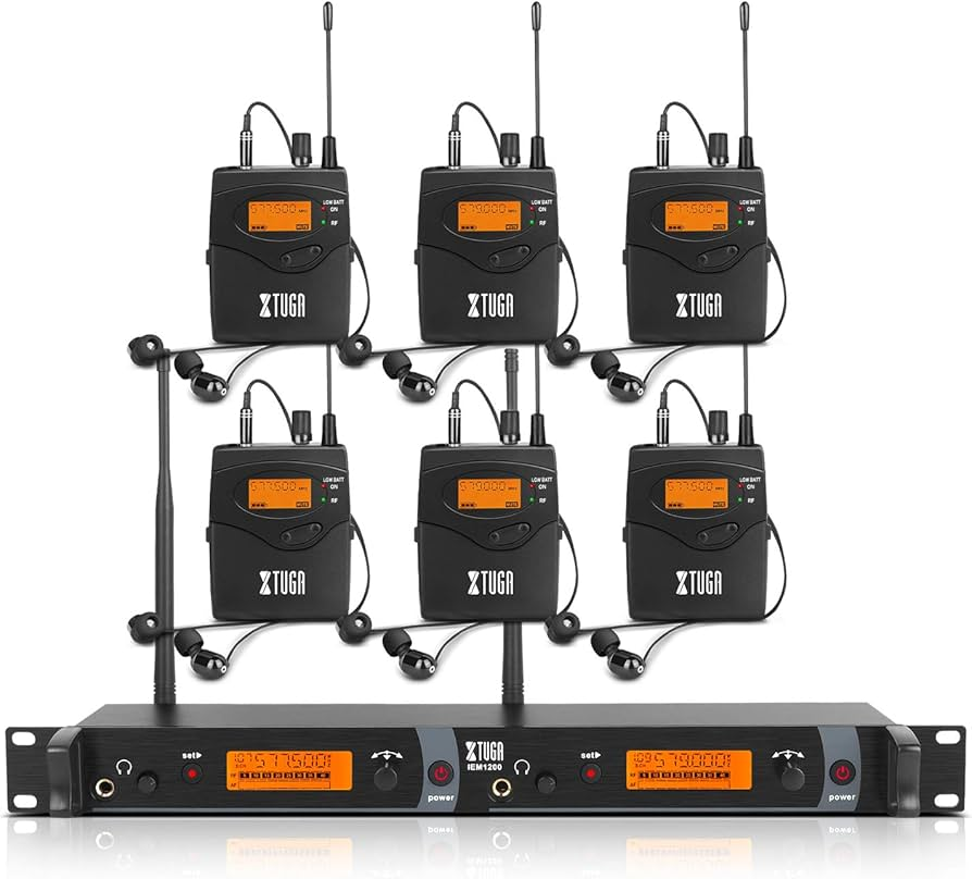 Wireless in ear monitor system with six transmitters and clear audio performance