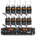 Wireless in ear monitor system with 10 transmitters and dual receiver for professional audio use
