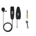 Wireless UHF Lapel Microphone set with clip-on mic, receiver, and USB charging cable