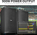 10 channel stage power mixer with 900W output for driving multiple speaker setups at events