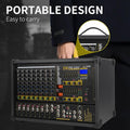 Portable VMIDirect 10 channel stage power mixer with easy carry handle and compact design