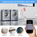 Home security alarm system showing Tuya water level sensor alarm detecting flooding near washer and sending alert to smartphone