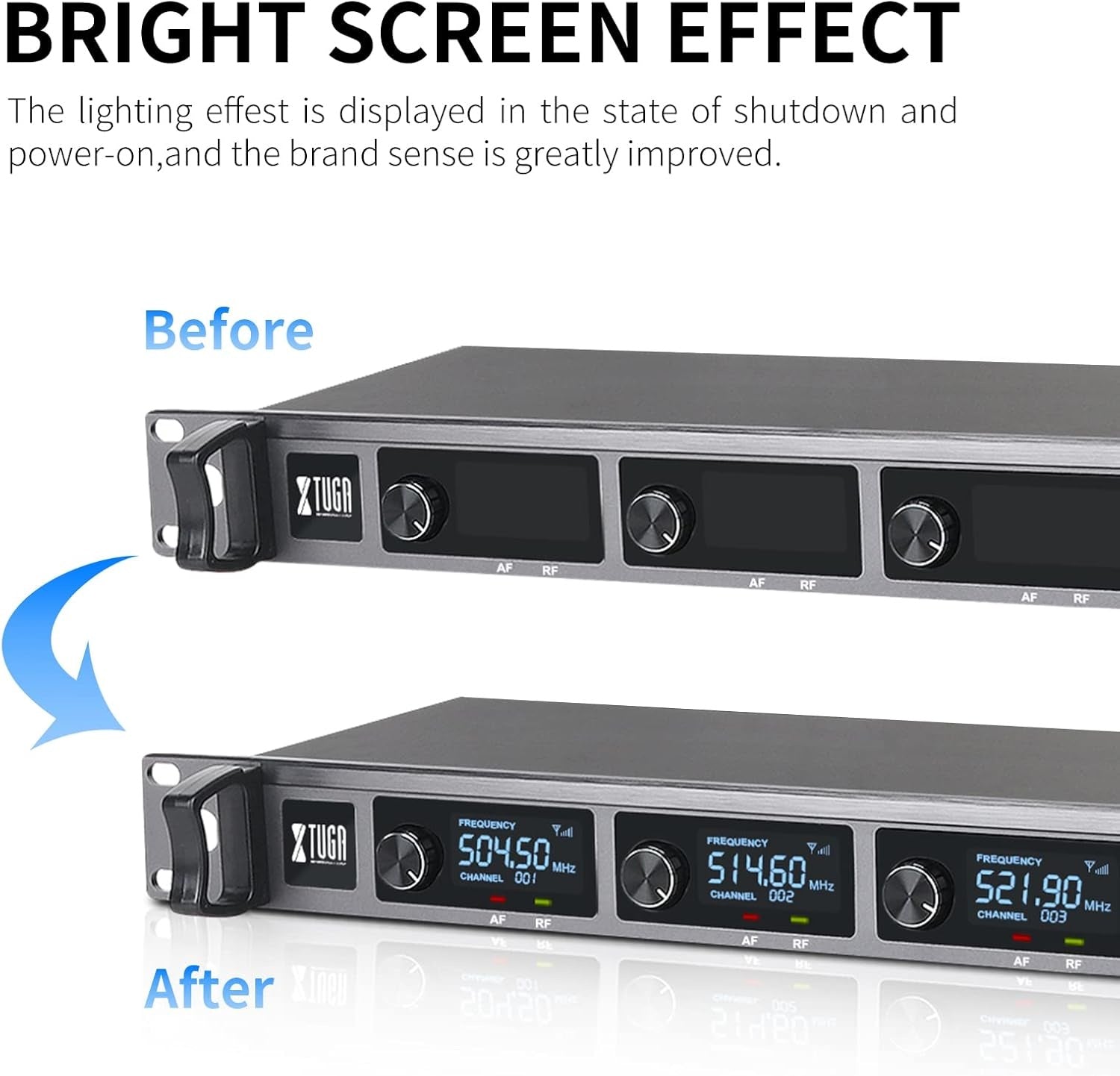 VMIDirect UHF Microphone System with Bright Screen Effect Showing Before and After Comparison