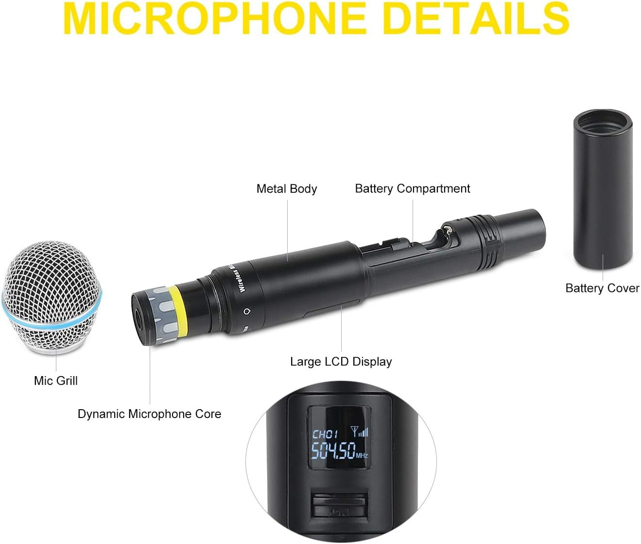 VMIDirect UHF Microphone System with Metal Body and Large LCD Display for Clear Sound Quality