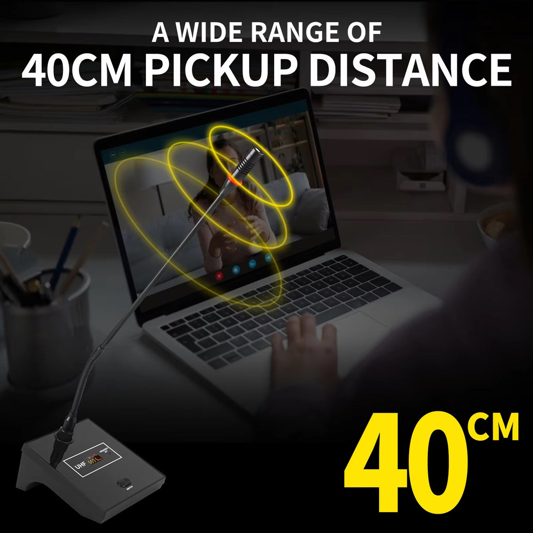 UHF wireless conference microphone system with six gooseneck mics and receiver for clear audio during meetings