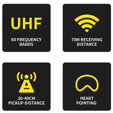 UHF wireless conference microphone system with 60 frequency bands and 70m receiving distance