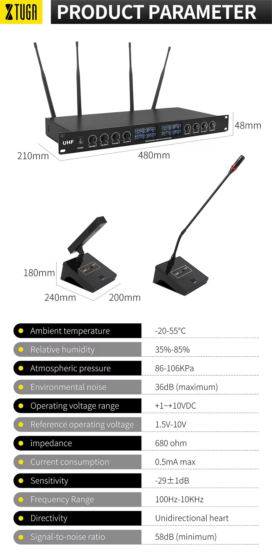 Gooseneck Microphone with UHF wireless conference microphone system for clear audio communication