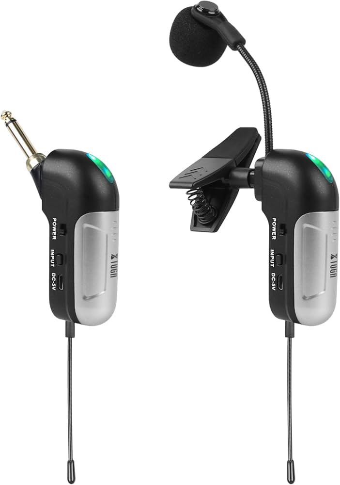 UHF wireless saxophone microphone with clip-on design for easy installation