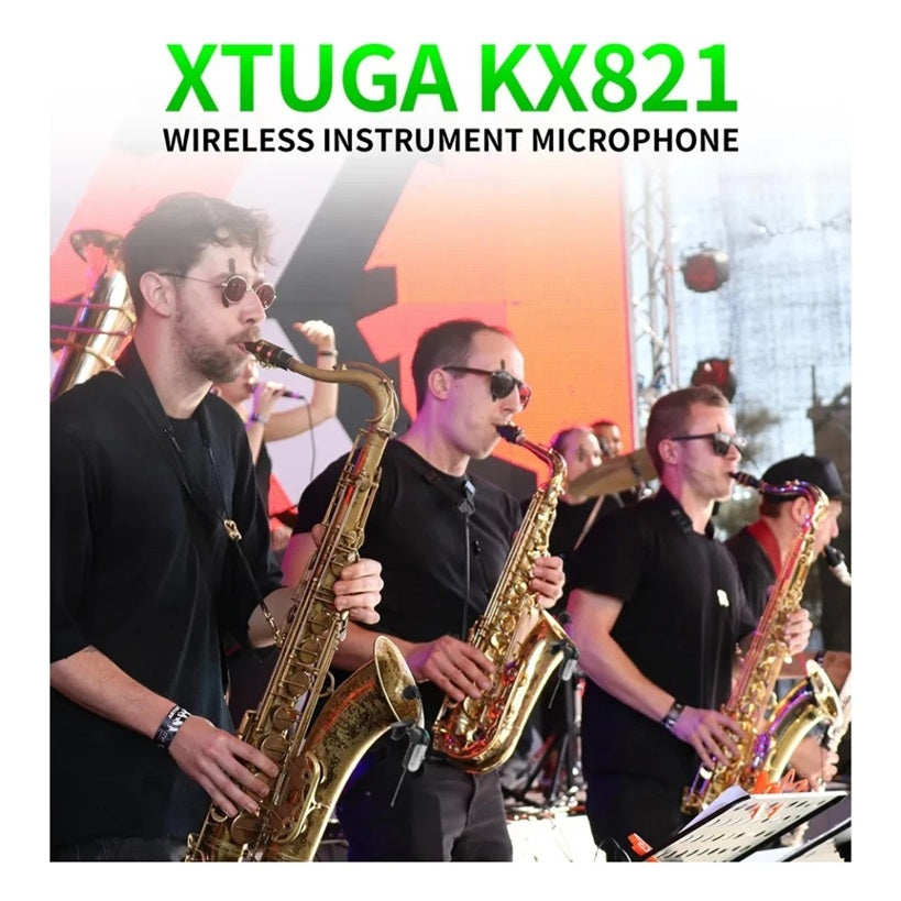 UHF wireless saxophone microphone with clip-on design for easy installation