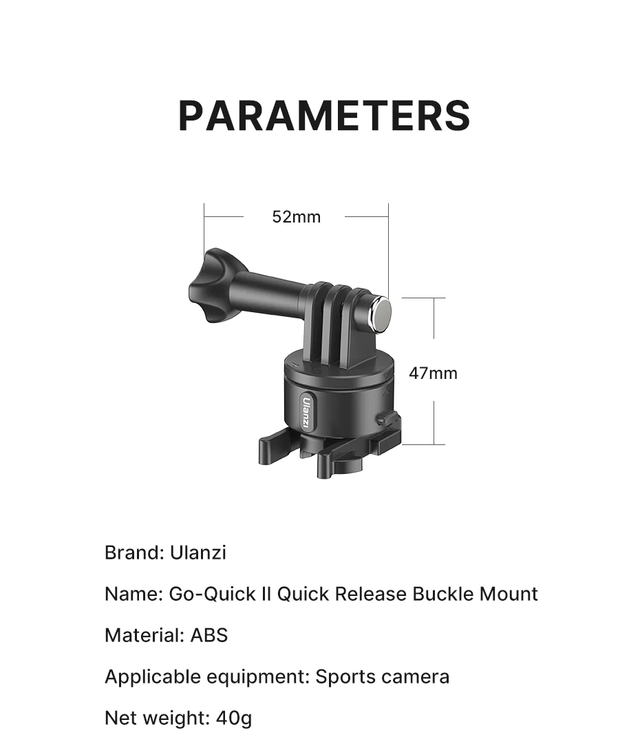 Go-Quick II Quick Release Magnetic Adapter Mount for sports cameras with durable ABS material
