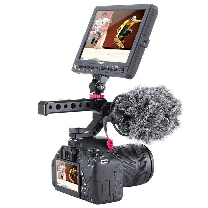 Ulanzi UURig R005 cold shoe mount attached to a camera with a monitor and microphone for enhanced shooting