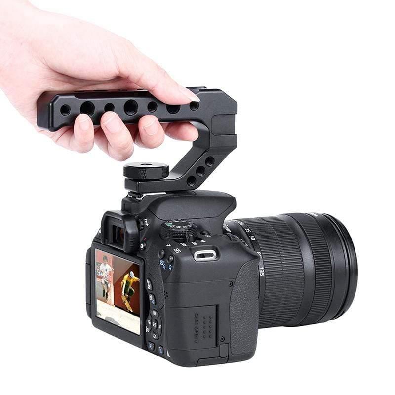 Ulanzi UURig R005 cold shoe mount attached to a camera for secure handheld shooting