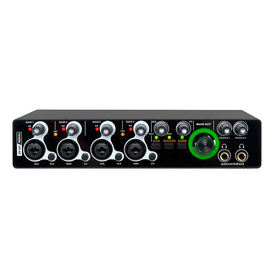 USB audio interface 4 input 4 output with gain controls and main output for professional sound quality