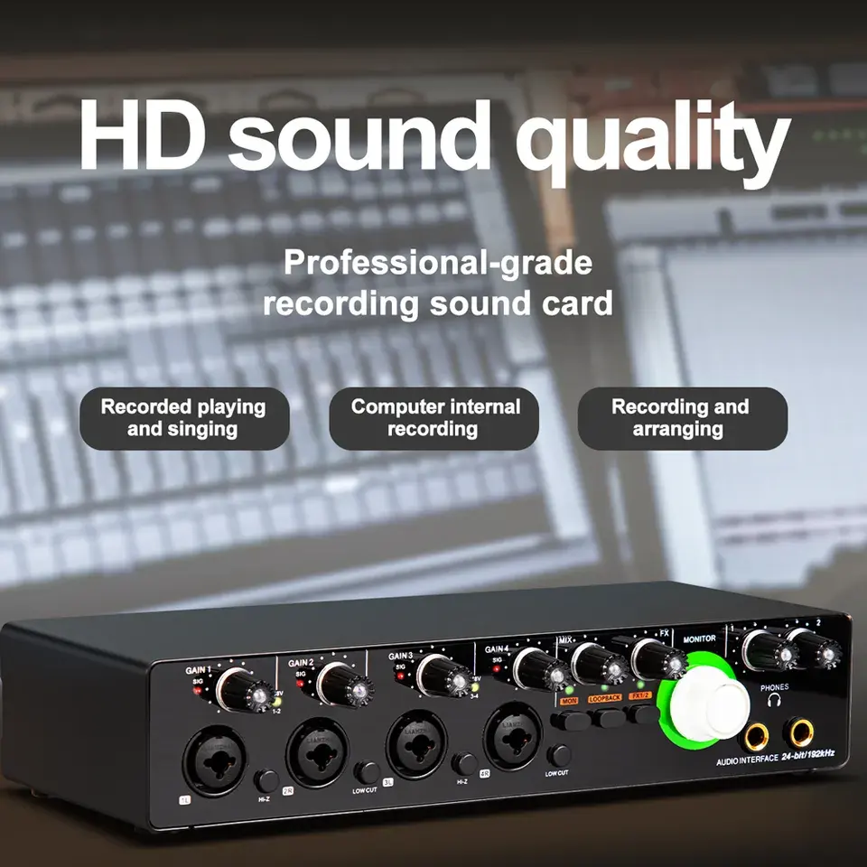 USB audio interface 4 input 4 output for high-definition sound recording and music arrangement