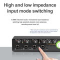 USB audio interface 4 input 4 output with high and low impedance input mode switching