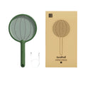 USB rechargeable mosquito swatter with green handle and included charging cable for easy use