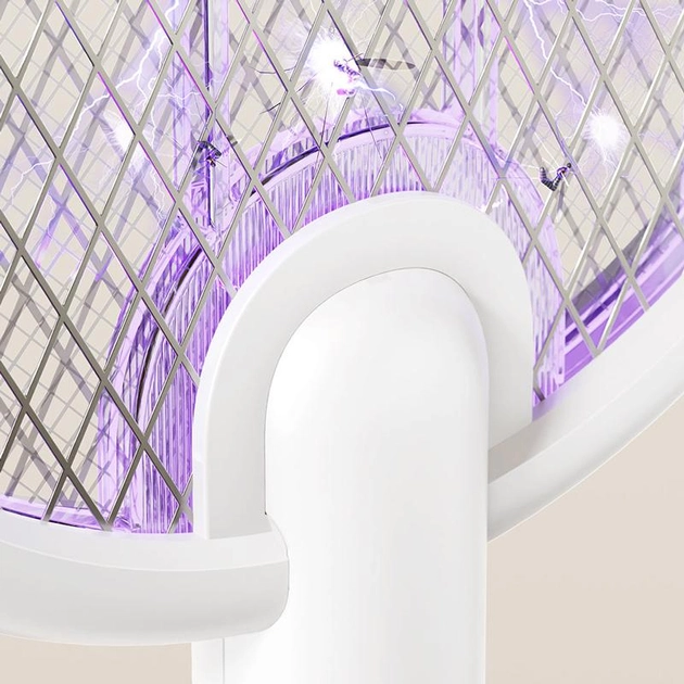 USB rechargeable mosquito swatter with protective grid and electric light for outdoor use