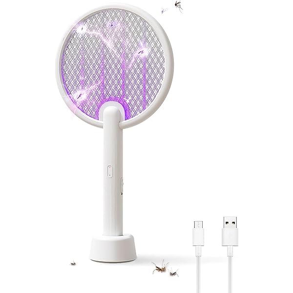 USB rechargeable mosquito swatter with a lightweight design and purple light for effective insect control