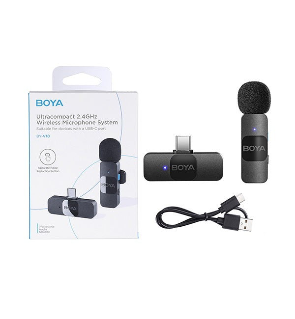 Boya V10 Ultracompact 2.4GHz Wireless Microphone System 1 Transmitter and 1 Receiver  Mic