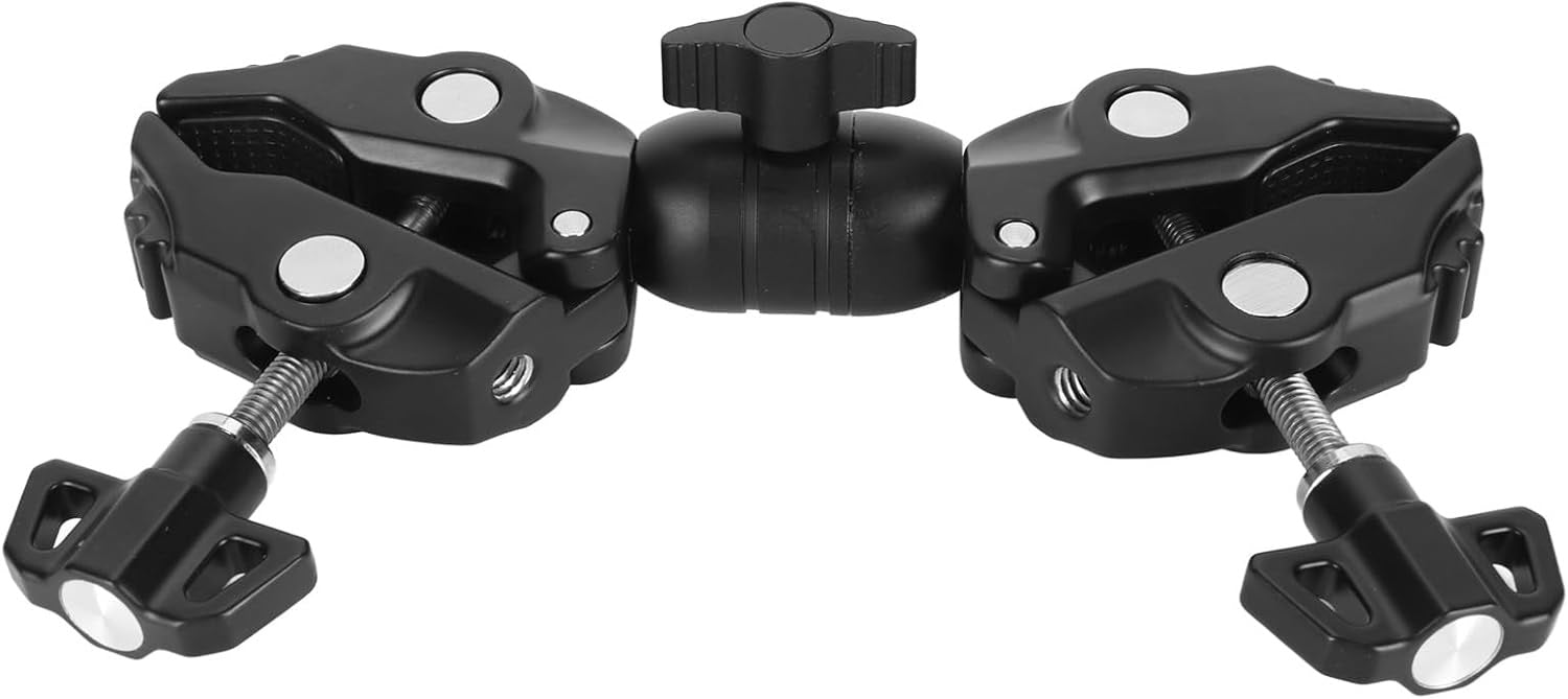 VMIDirect RO96 Double Camera Clamp with Dual Clamps and Adjustable Ball Head for Studio Equipment