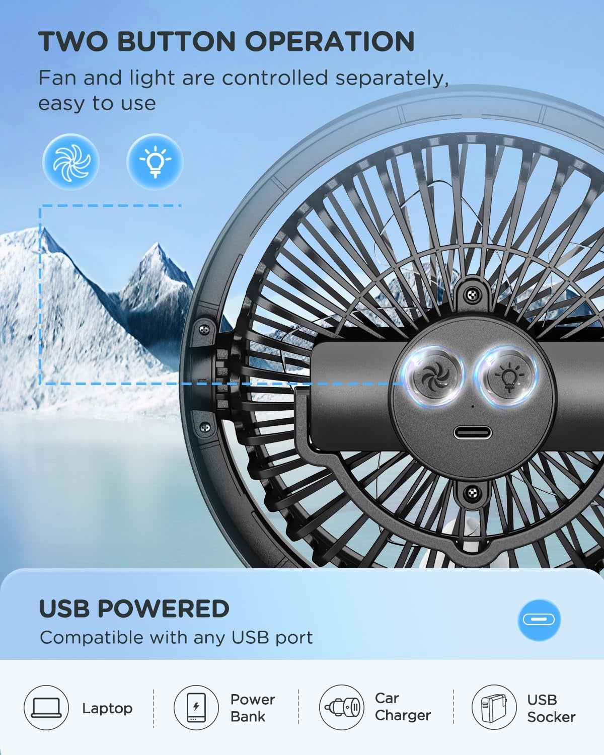 VMIDirect USB Desk Fan with Two Button Operation for Easy Use and USB Compatibility
