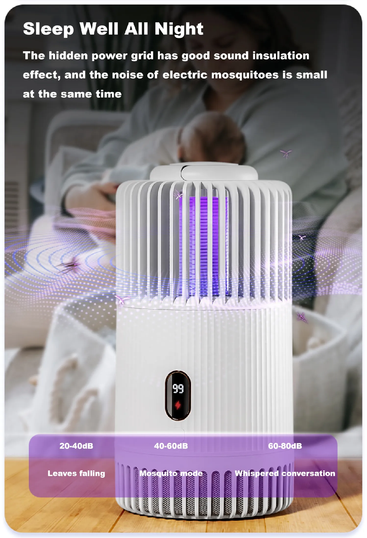 UV mosquito repellent lamp digital display with sound insulation features for peaceful sleep