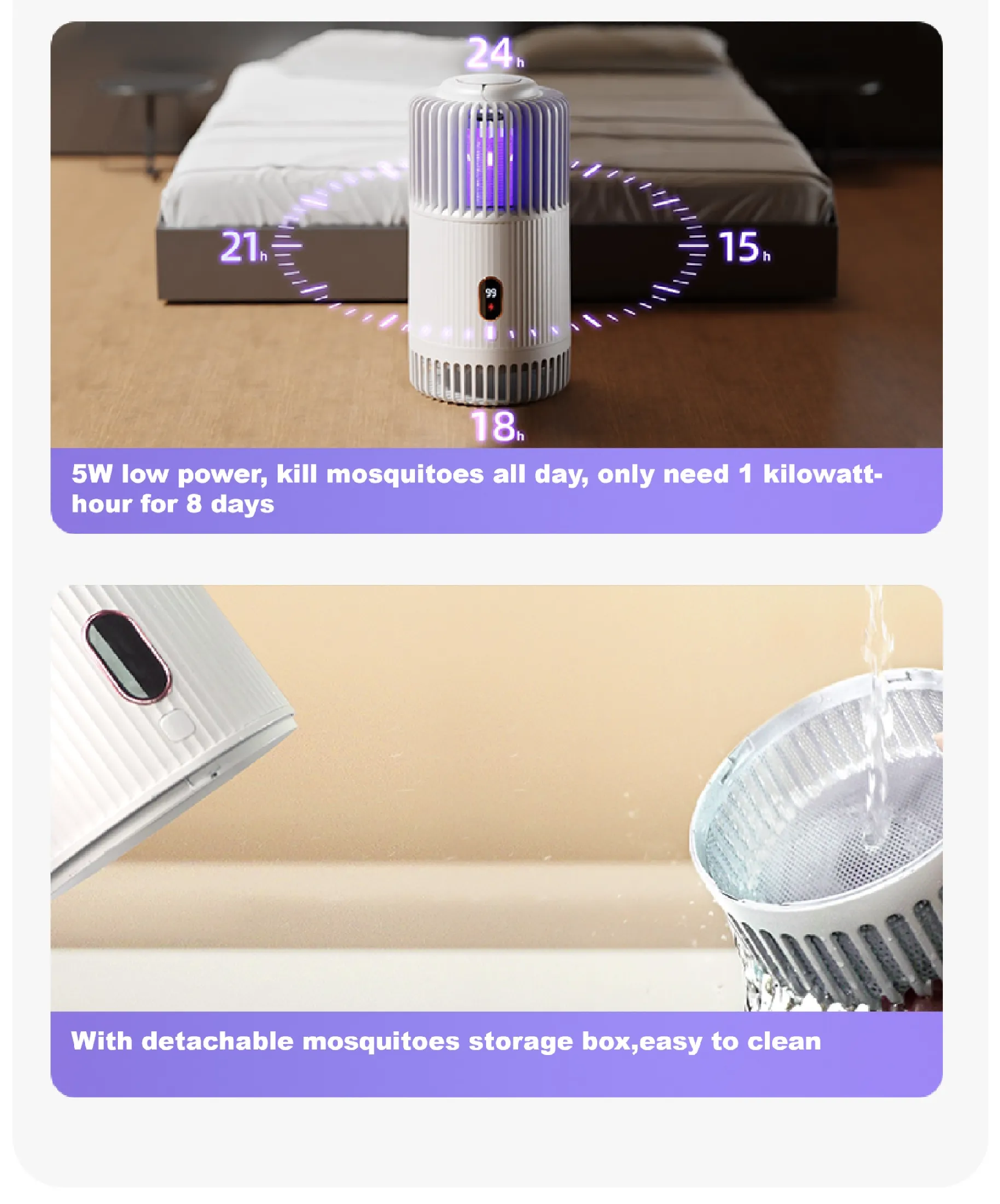 UV mosquito repellent lamp digital display with low power consumption and detachable storage box