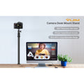 Extendable Desk Mount Stand with 360-degree ball head for cameras and phones, adjustable from 18 to 49 inches
