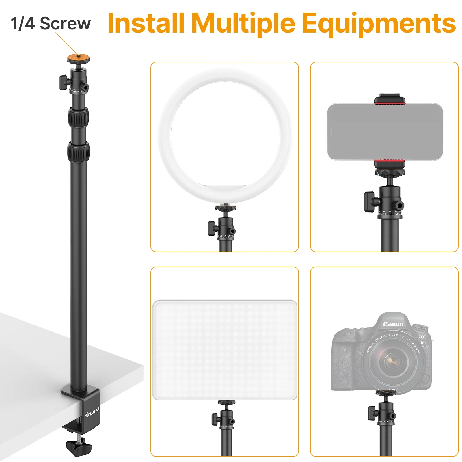 Extendable Desk Mount Stand allows convenient installation of multiple equipment like lights and cameras