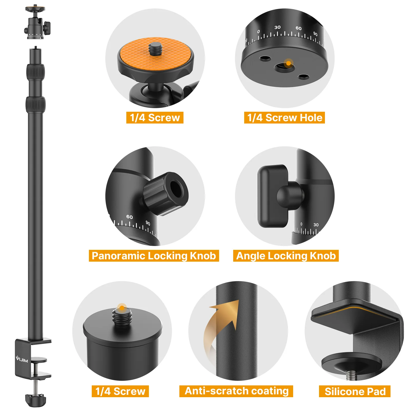 VMIDirect Extendable Desktop Camera Stand featuring adjustable height and locking knobs for versatile photography