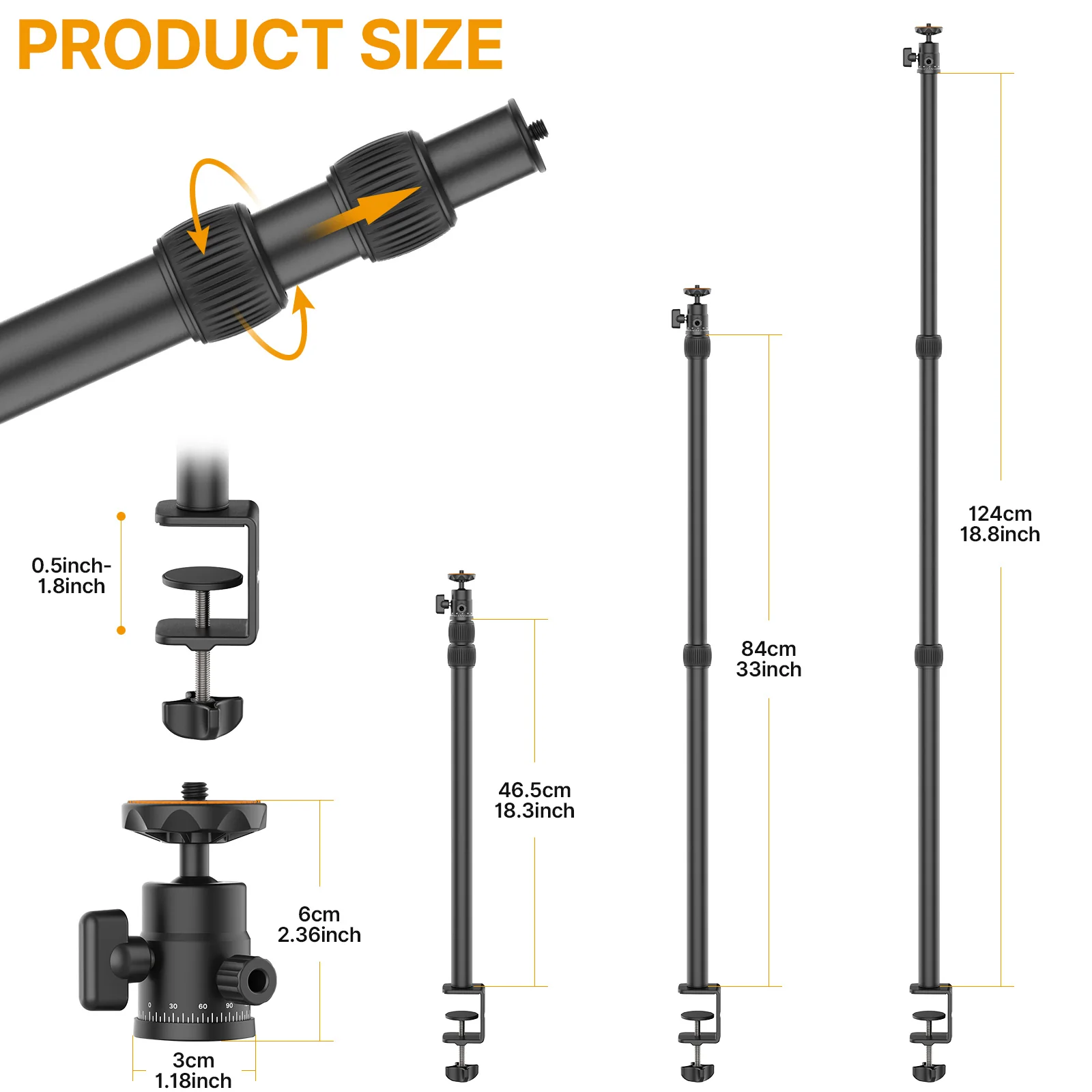 VMIDirect Extendable Desktop Camera Stand showcasing adjustable height options for versatile photography