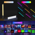 VL119 RGB Handheld LED Light Wand showcasing various lighting modes and vibrant color options