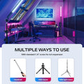VL119 RGB Handheld LED Light Wand showcasing multiple usage options including handheld and with a tripod