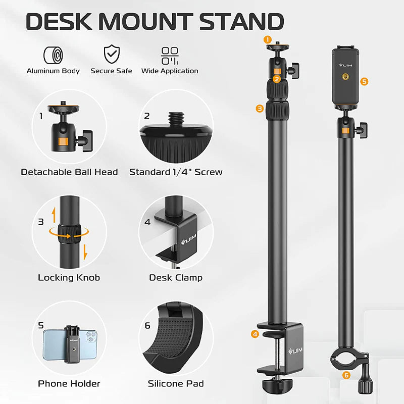 VMIDirect Desk Mount Stand with Detachable Ball Head and heavy-duty desk clamp for versatility