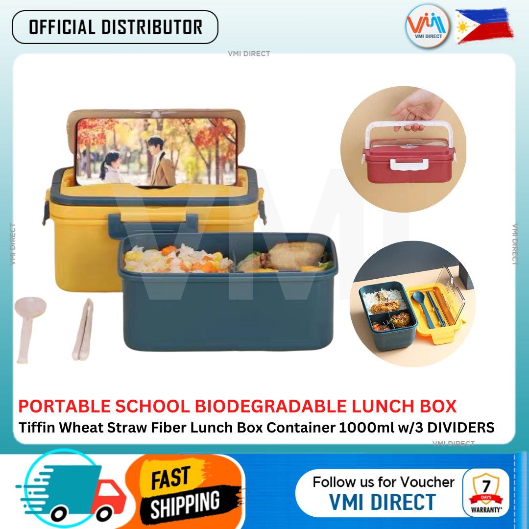 1000ml Wheat Straw Fiber Bento Lunch Box with three dividers for easy meal organization