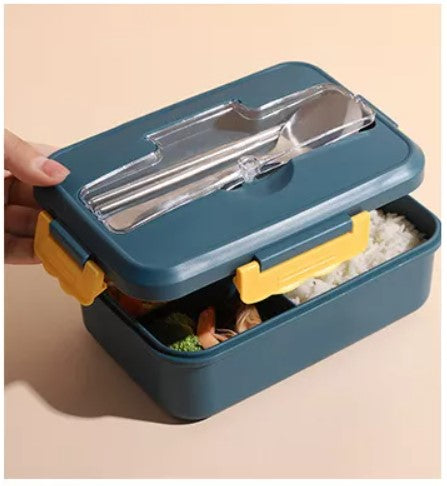 1000ml Wheat Straw Fiber Bento Lunch Box with Compartments and Included Cutlery for Meal Prep