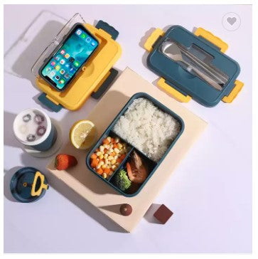 1000ml Wheat Straw Fiber Bento Lunch Box with compartments for meals and utensils