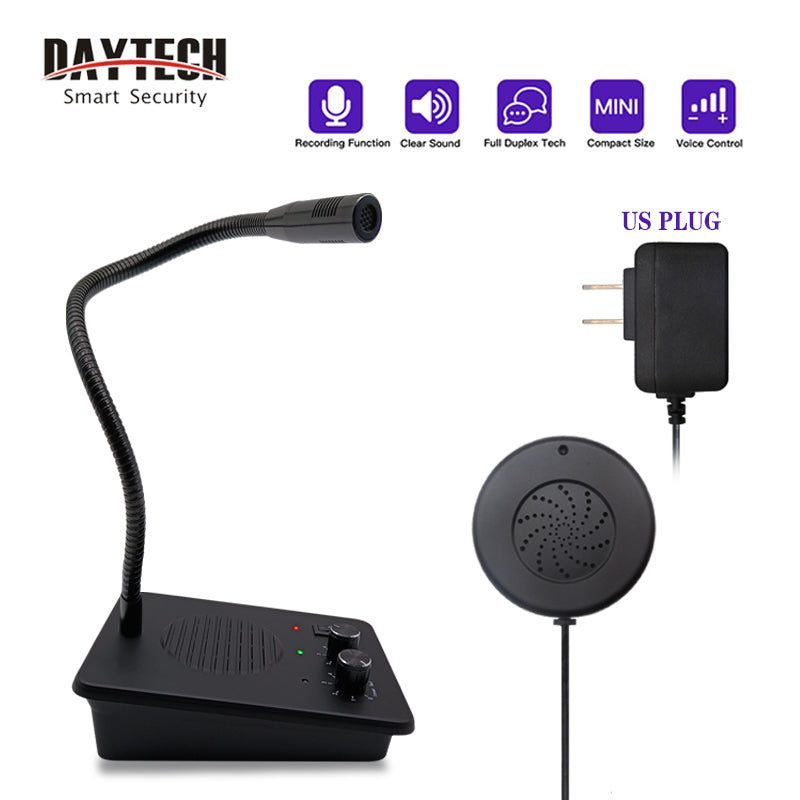 DAYTECH WI07 WI08 Window Speaker System 10 Meters Cord Window Intercom System Anti-Interference Dual Way Bank Counter Intercom Intercommunication Microphone for Bank/Office/Station