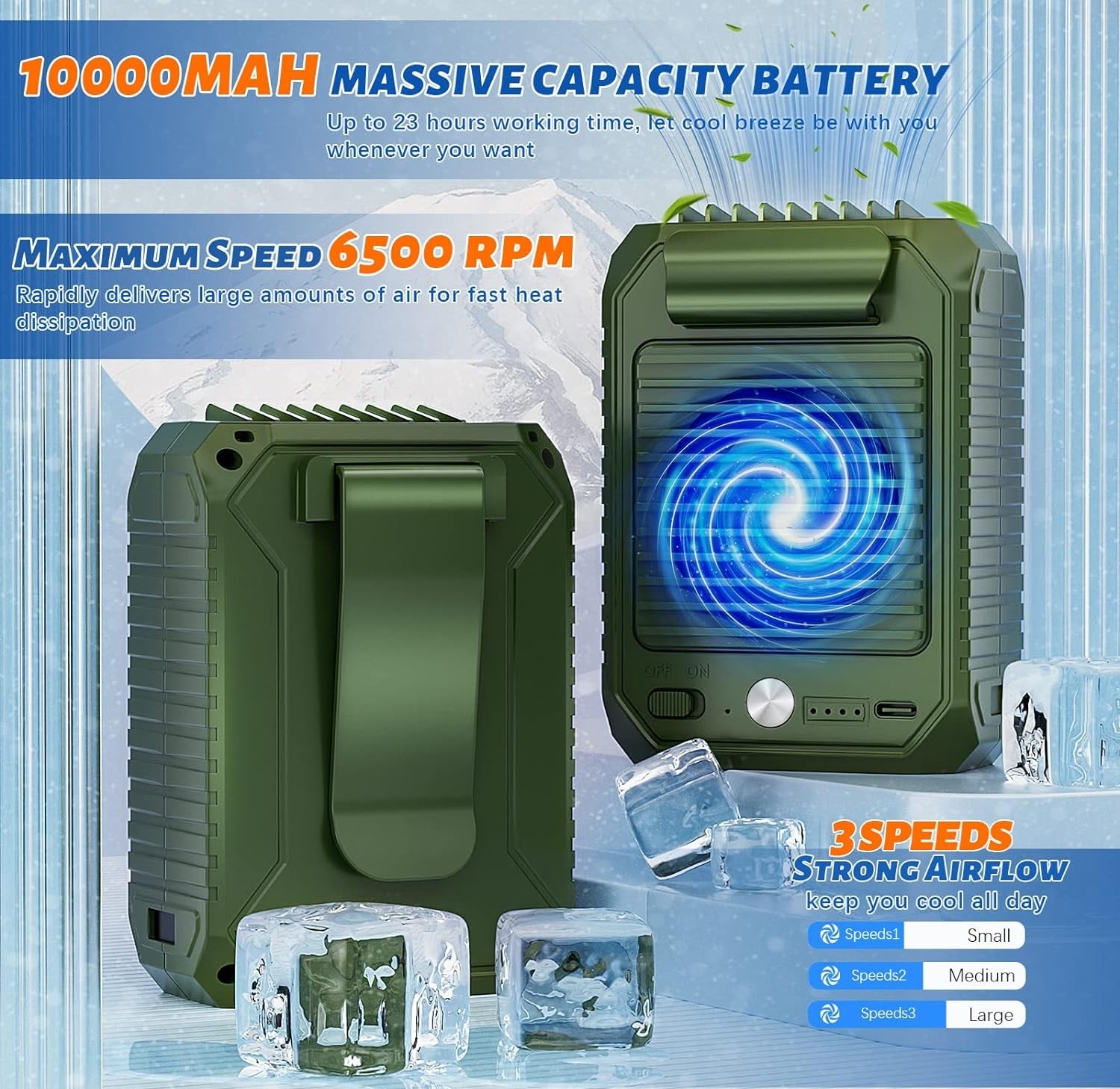 VMIDirect Portable Neck Fan with 10000mAh Battery and Waist Clip Fan Function for Personal Cooling
