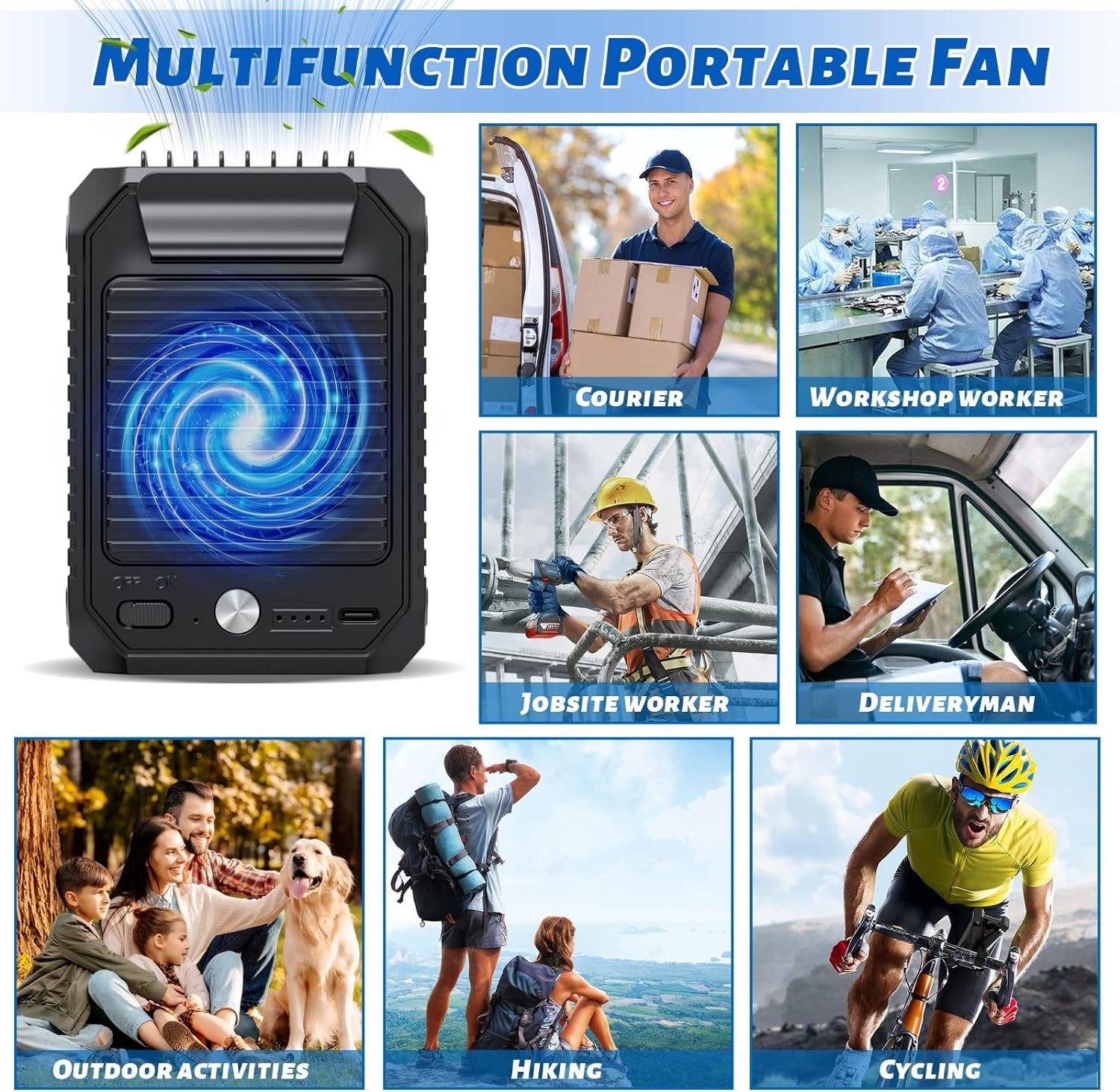 VMIDirect multifunction portable fan for outdoor activities featuring a waist clip fan design