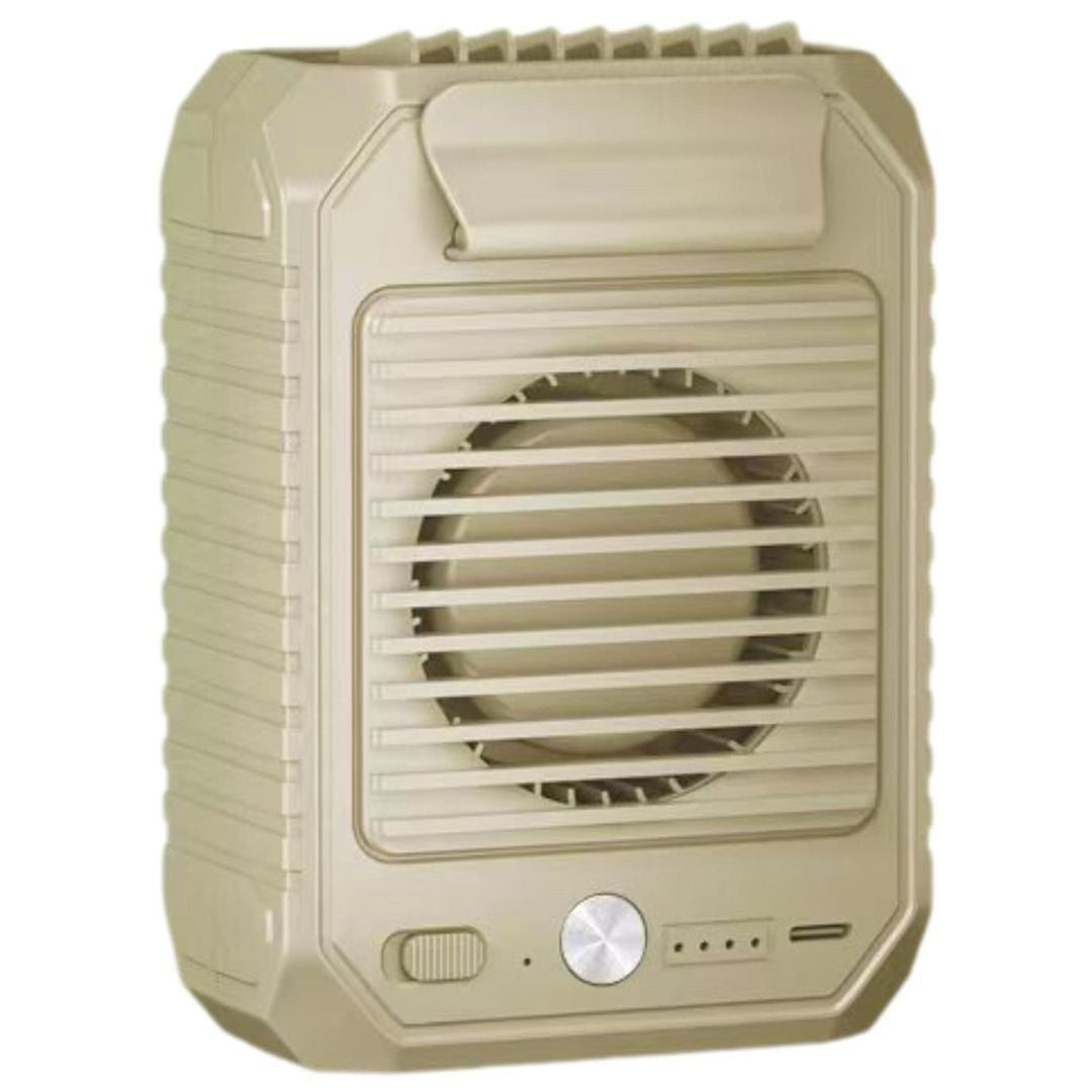 VMIDirect Portable Neck Fan in beige with strong airflow for hands-free cooling, perfect as a waist clip fan