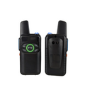 Walkie talkie with flashlight for security in black showing front and back views