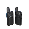 Black walkie talkie with flashlight for security featuring PTT button and volume controls