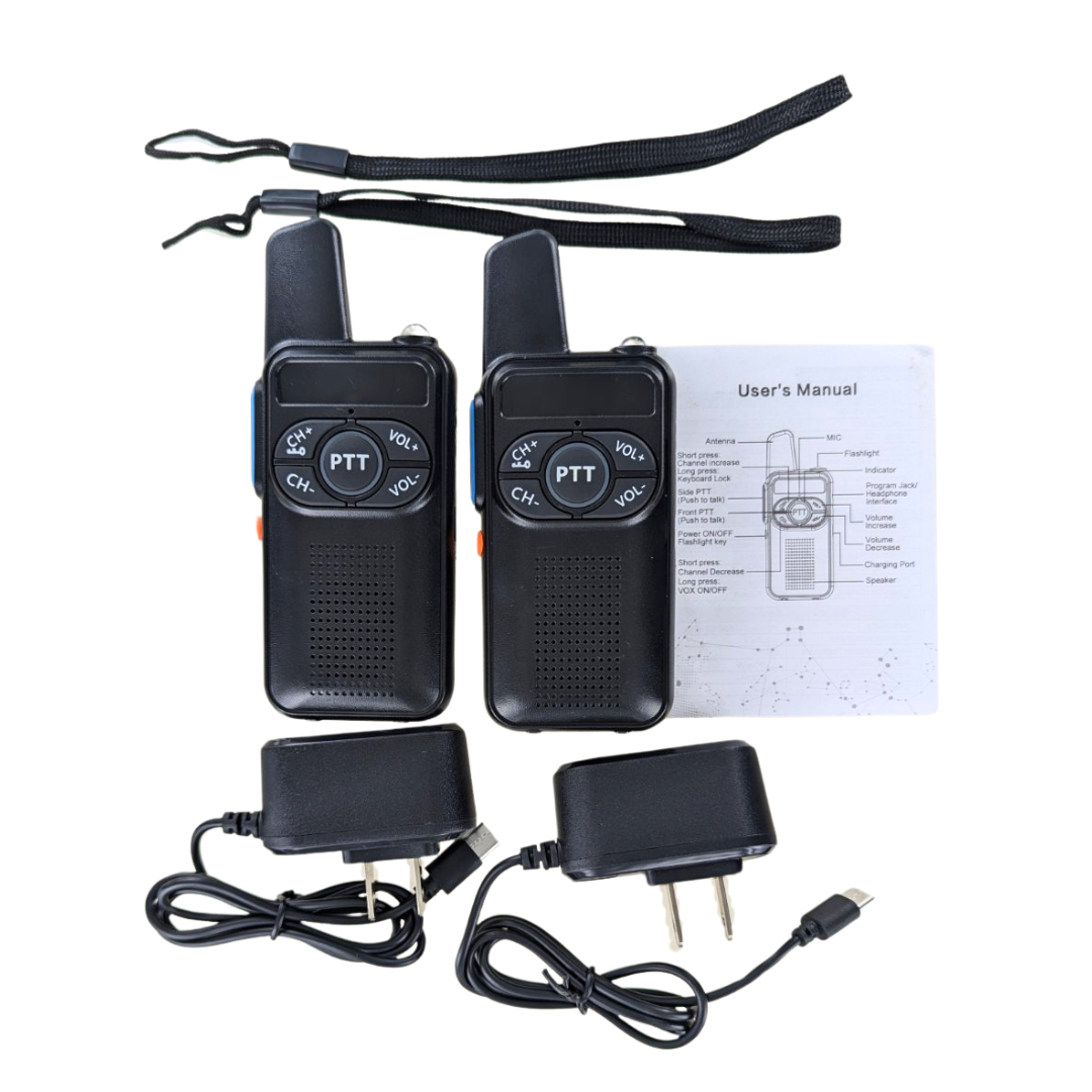 Walkie Talkie with Flashlight for Security two black intercoms with chargers and user manual