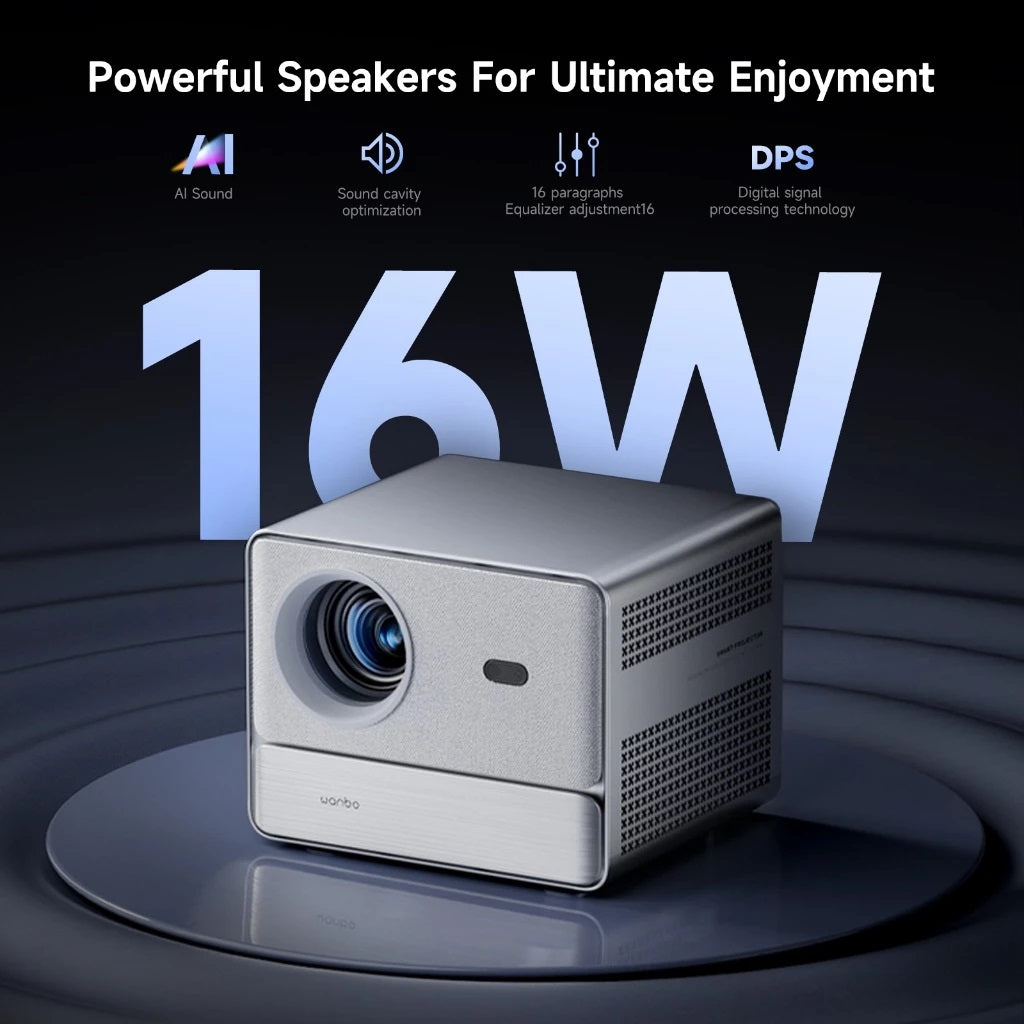 4K smart home projector with powerful 16W speakers and AI sound optimization